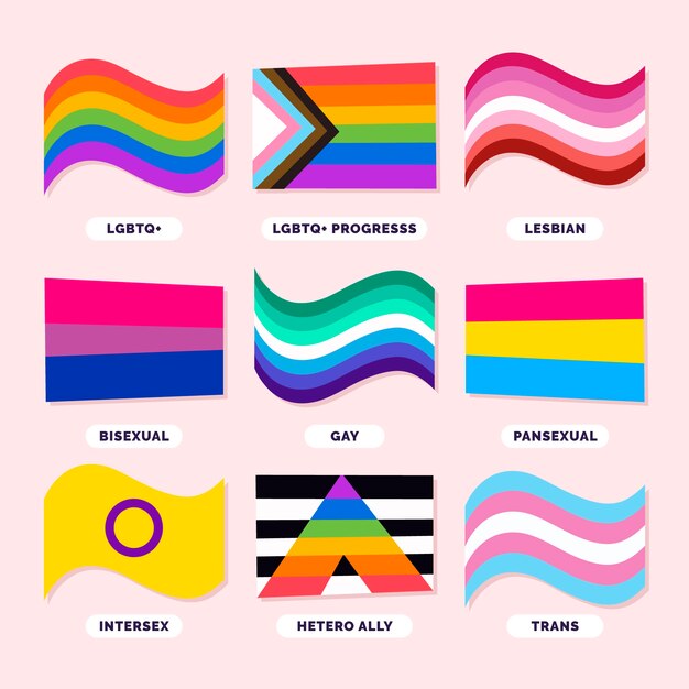 Colección plana de banderas del mes del orgullo lgbt