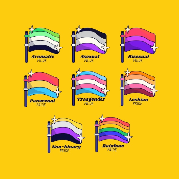 Colección plana de banderas del mes del orgullo lgbt