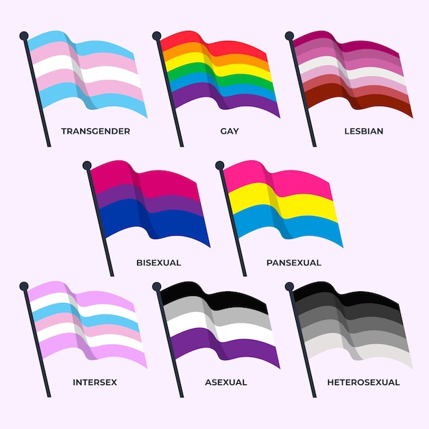 Colección plana de banderas del mes del orgullo lgbt