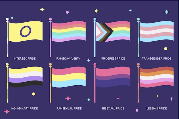 Vector gratuito colección plana de banderas del mes del orgullo lgbt