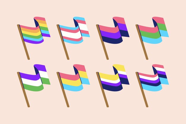 Colección plana de banderas del mes del orgullo lgbt