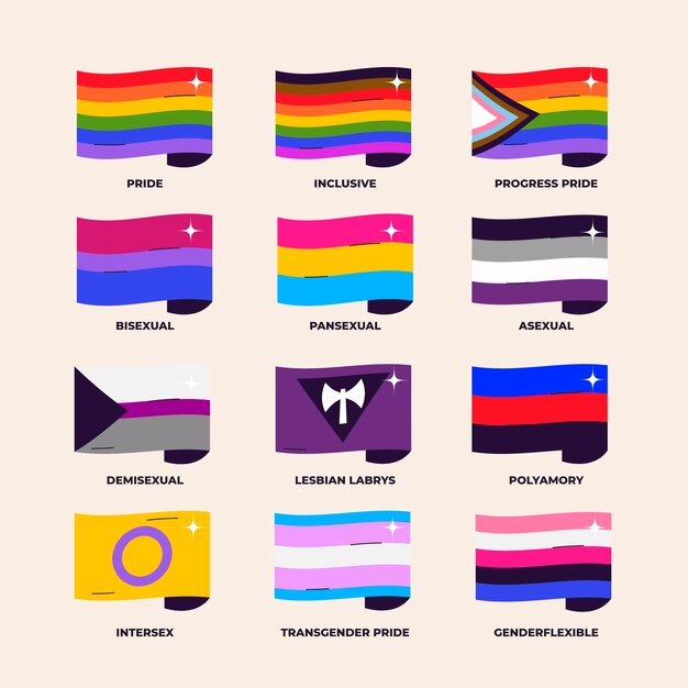 Colección plana de banderas del mes del orgullo lgbt
