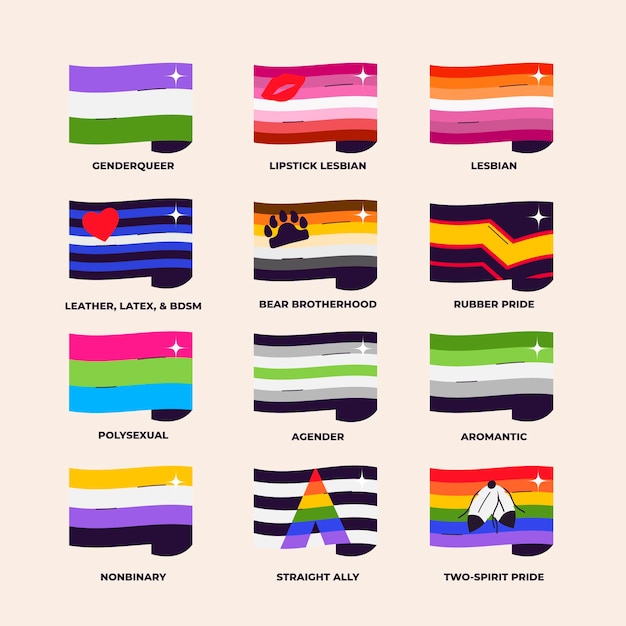 Vector gratuito colección plana de banderas del mes del orgullo lgbt