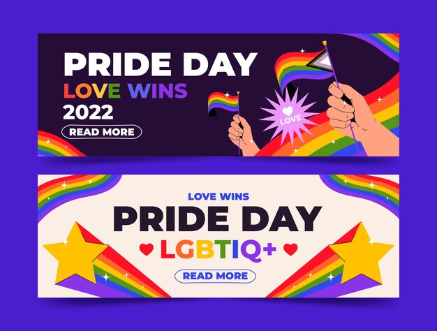 Colección plana de banners horizontales del mes del orgullo lgbt