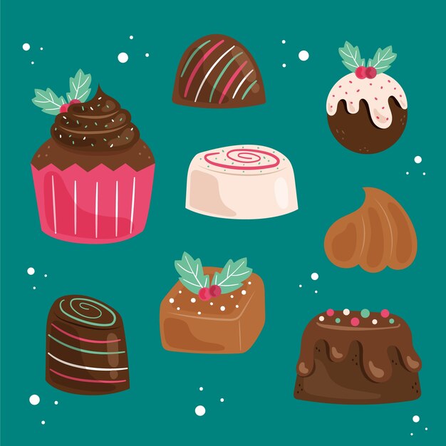 Colección plana de bombones navideños