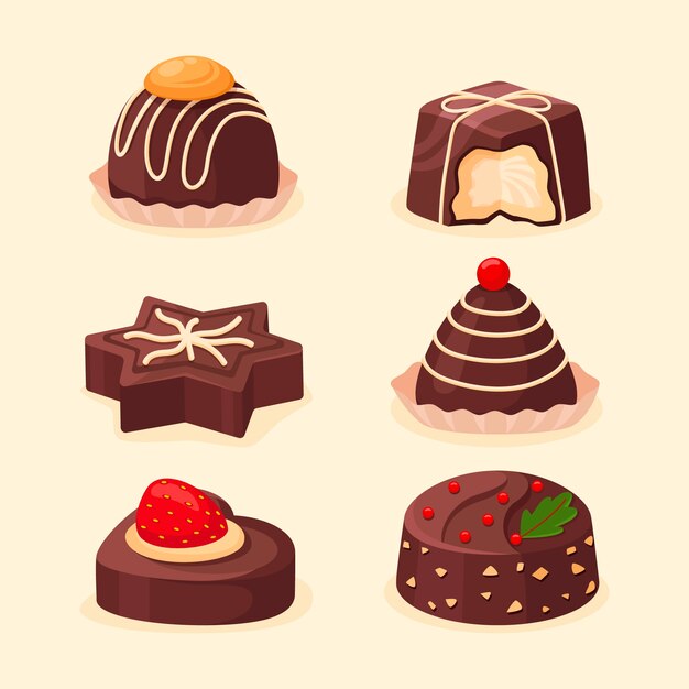 Colección plana de bombones navideños