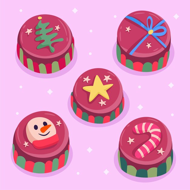 Colección plana de bombones navideños