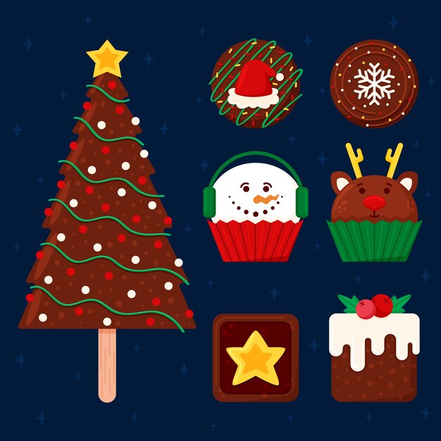 Colección plana de bombones navideños