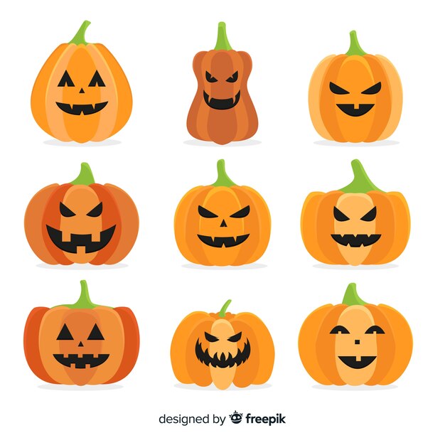 Colección plana de calabaza de halloween sobre fondo blanco