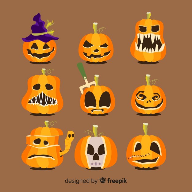 Colección plana de calabaza de halloween
