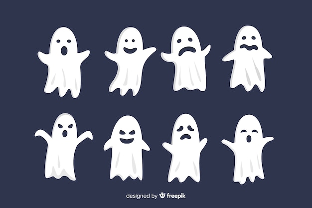 Vector gratuito colección plana de caras de fantasmas de halloween