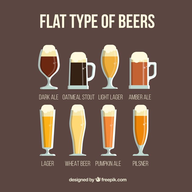 Colección plana de cervezas con espuma
