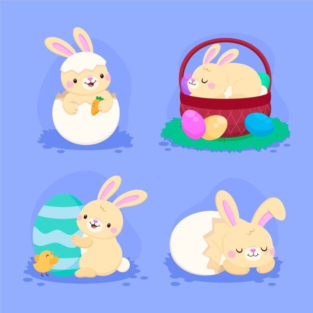 Colección plana de conejitos de pascua