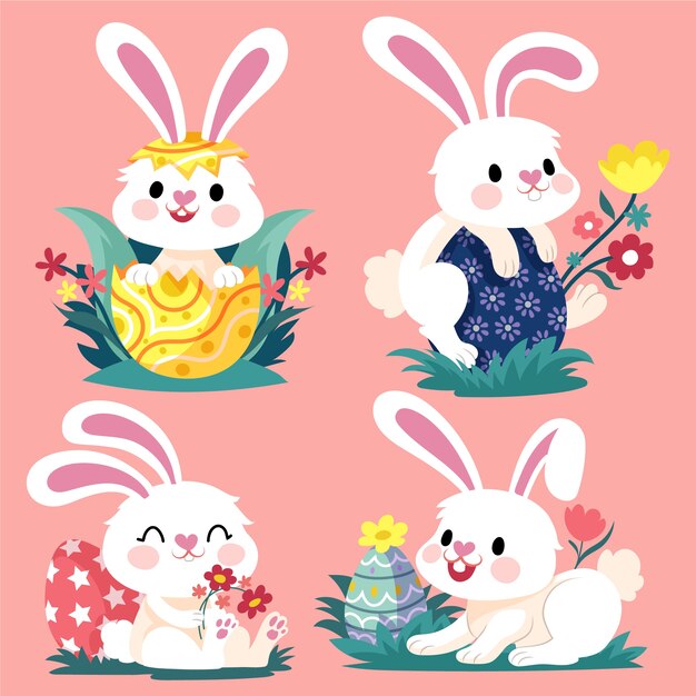 Colección plana de conejitos de pascua