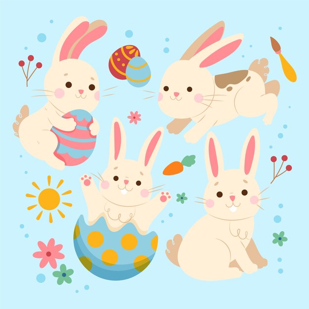 Colección plana de conejitos de pascua