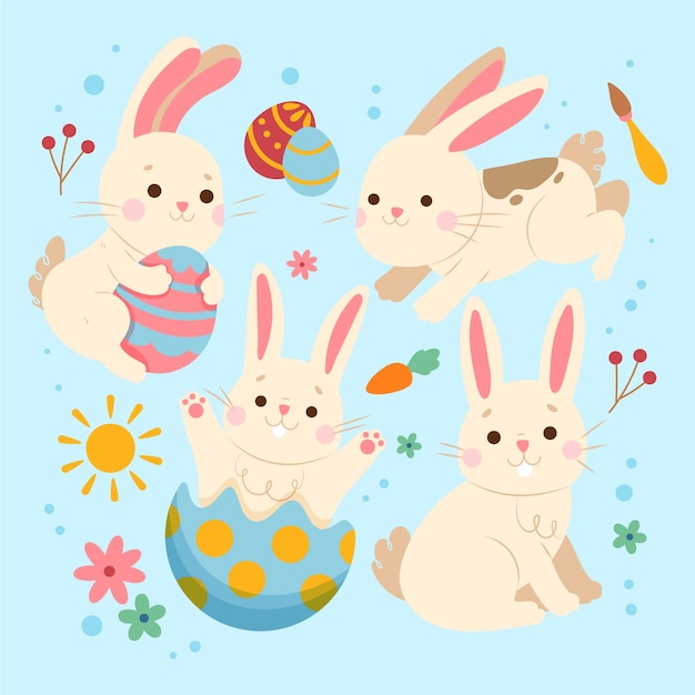 Colección plana de conejitos de pascua