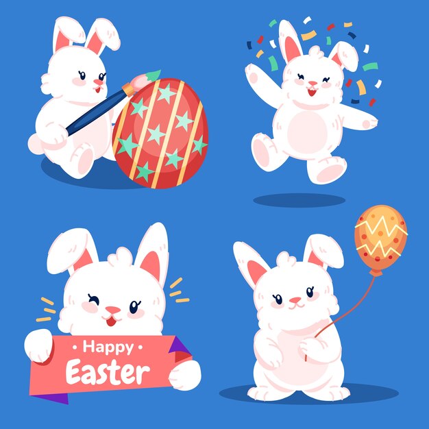 Colección plana de conejitos de pascua