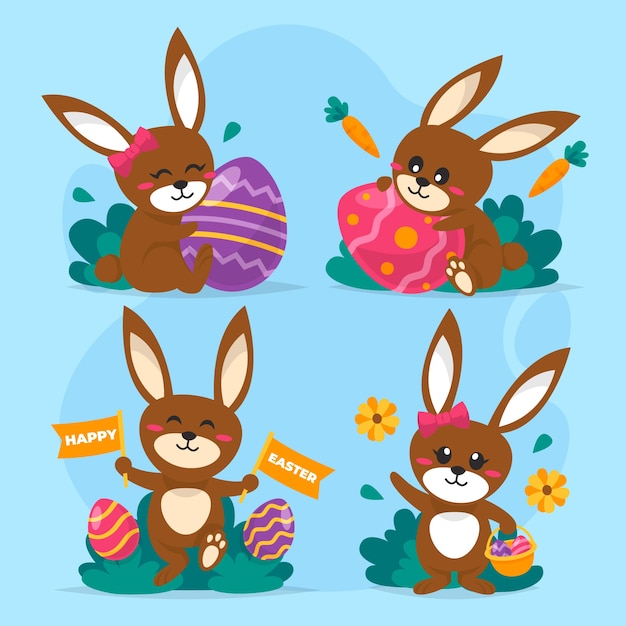 Vector gratuito colección plana de conejitos de pascua