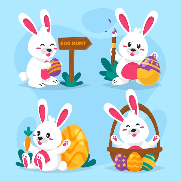 Vector gratuito colección plana de conejitos de pascua