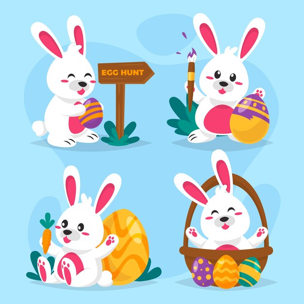 Colección plana de conejitos de pascua