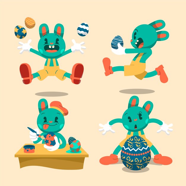 Colección plana de conejitos de pascua