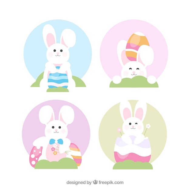 Vector gratuito colección plana de conejo de pascua