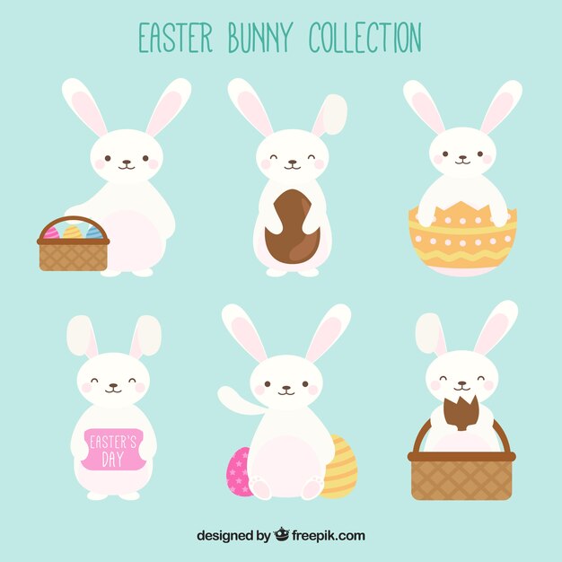 Colección plana de conejo de pascua