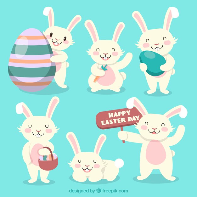 Colección plana de conejo de pascua