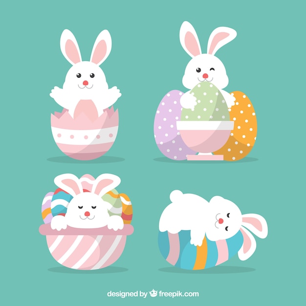 Vector gratuito colección plana de conejo de pascua