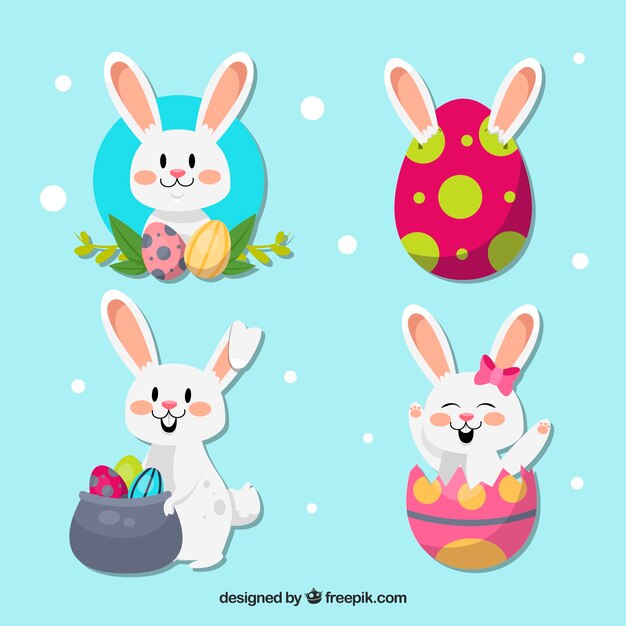 Colección plana de conejo de pascua