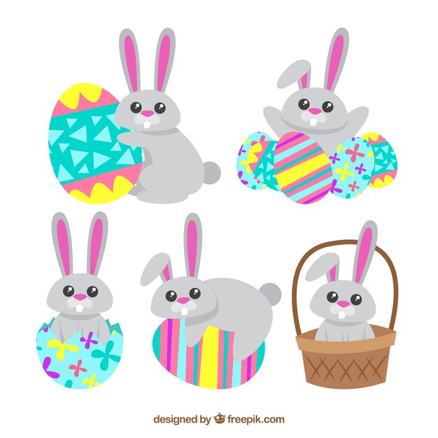 Colección plana de conejo de pascua