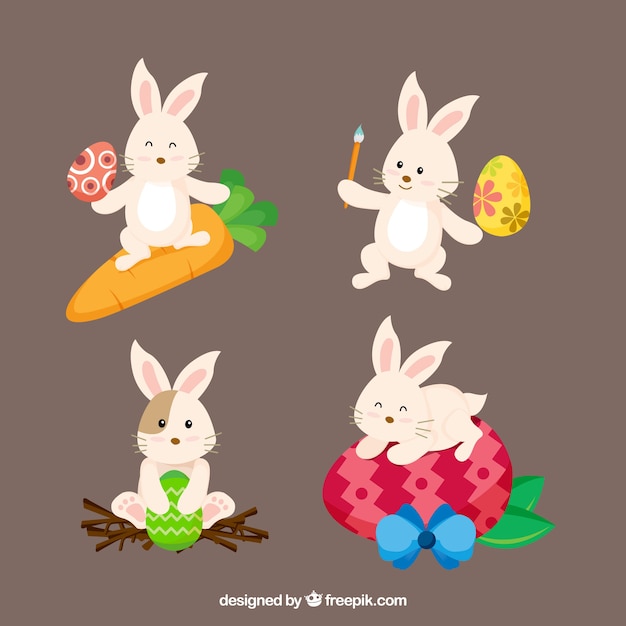 Vector gratuito colección plana de conejo de pascua