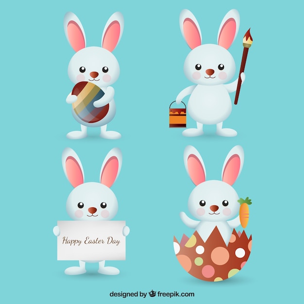 Vector gratuito colección plana de conejo de pascua