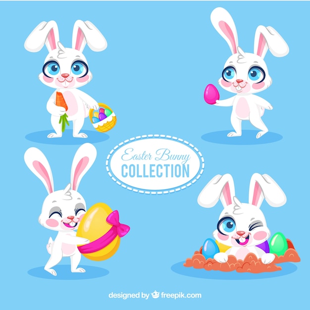 Vector gratuito colección plana de conejo de pascua