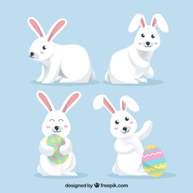 Colección plana de conejos de pascua