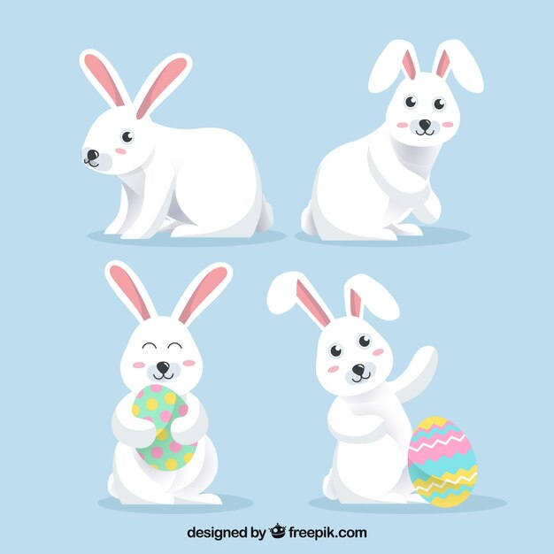 Colección plana de conejos de pascua