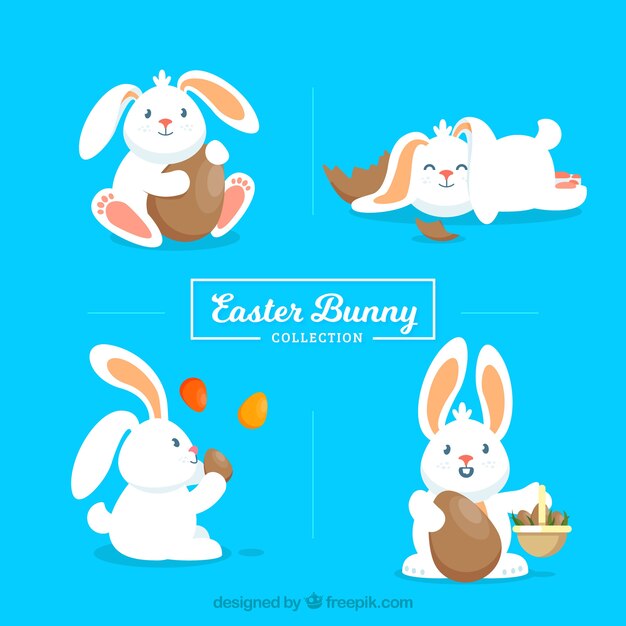 Colección plana de conejos de pascua