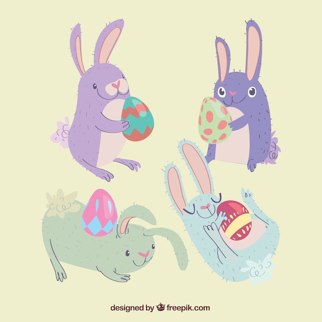 Colección plana de conejos de pascua