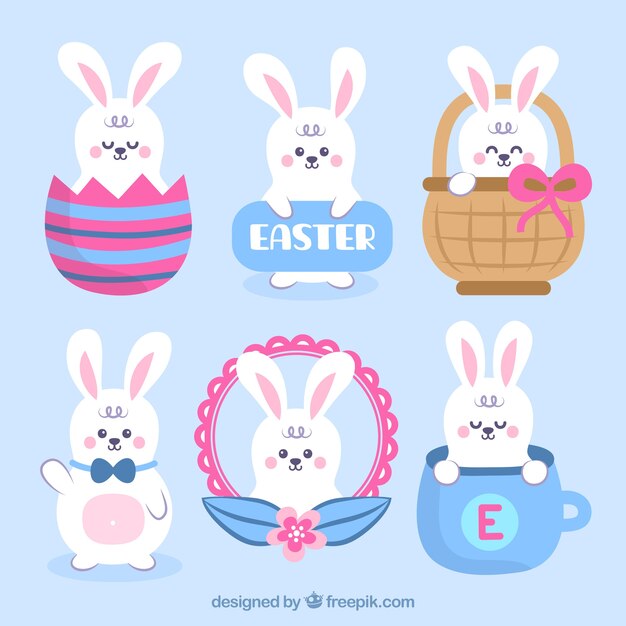 Colección plana de conejos de pascua