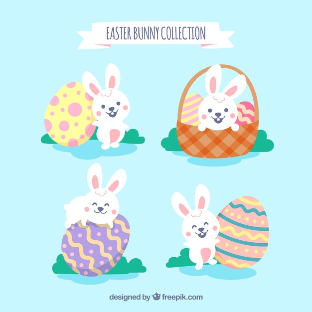 Colección plana de conejos de pascua