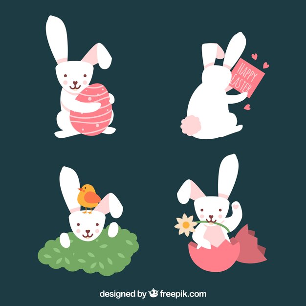 Colección plana de conejos de pascua