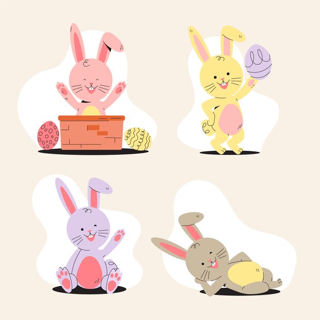 Colección plana de conejos de pascua