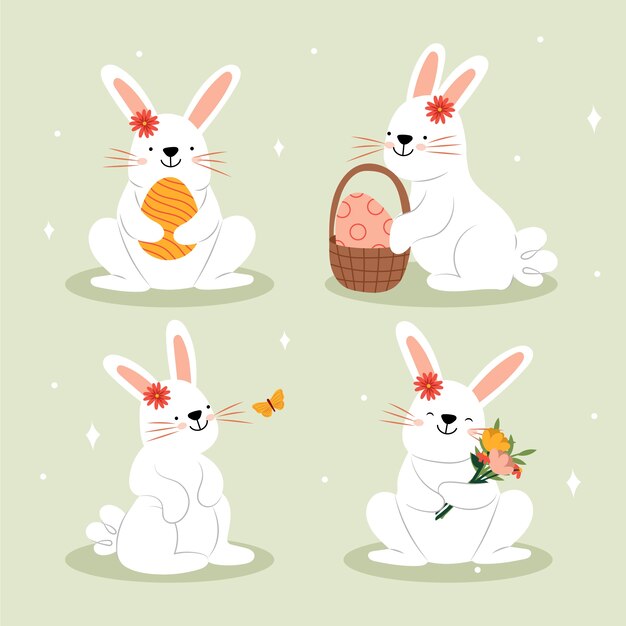 Colección plana de conejos de pascua