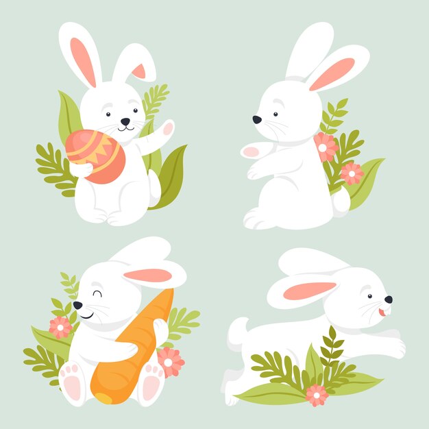 Colección plana de conejos de pascua