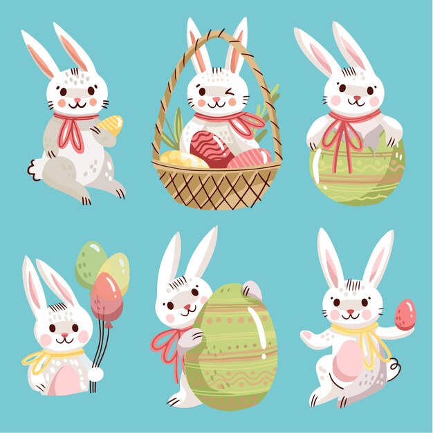Colección plana de conejos de pascua