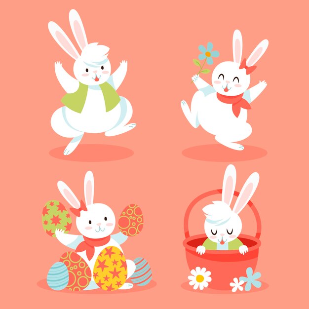 Colección plana de conejos de pascua