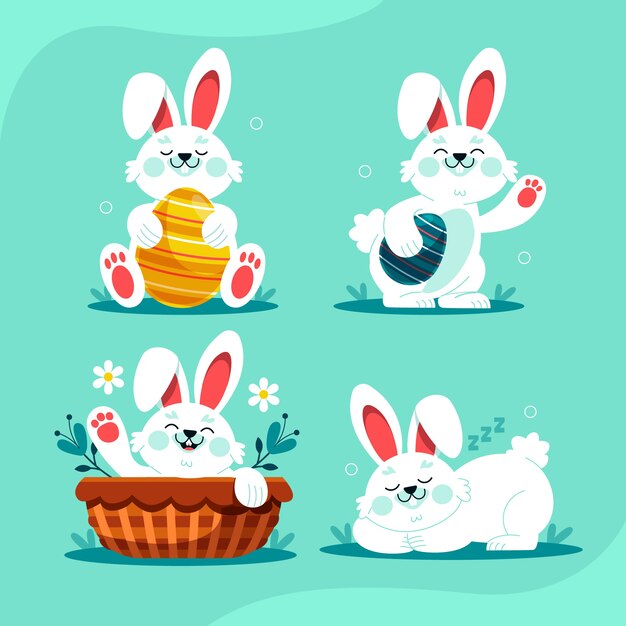Colección plana de conejos de pascua