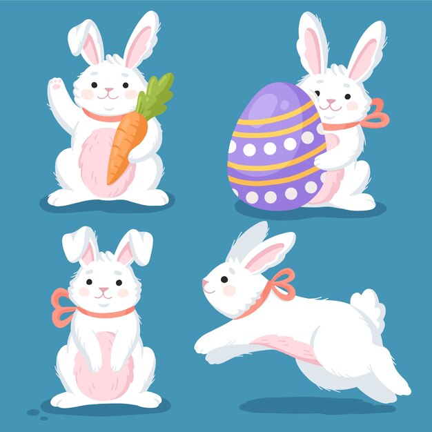 Colección plana de conejos de pascua