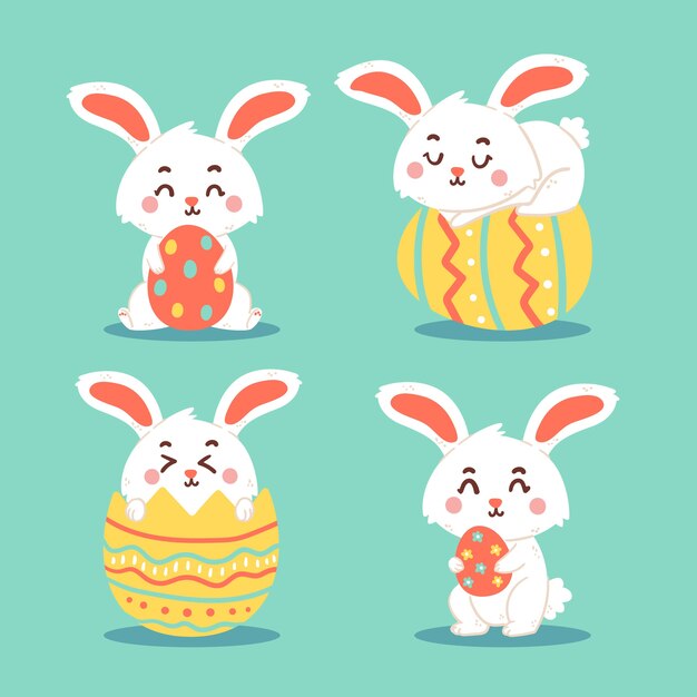 Colección plana de conejos de pascua