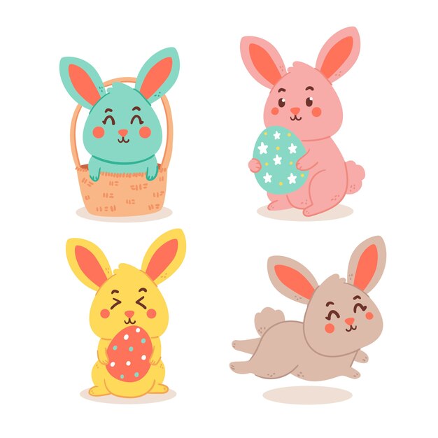 Colección plana de conejos de pascua